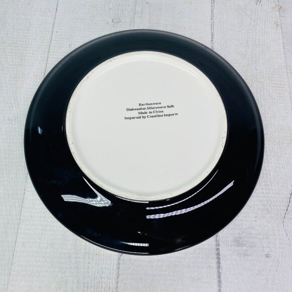 Coastline Imports White Black Polka Dots Earthenware 8" Round Plates Set of 4 - Picture 3 of 16